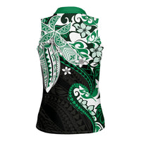 Monstera Plumeria Flowers Green Women Sleeveless Polo Shirt Polynesian Pattern LT01 - Polynesian Pride