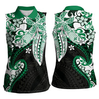 Monstera Plumeria Flowers Green Women Sleeveless Polo Shirt Polynesian Pattern LT01 - Polynesian Pride