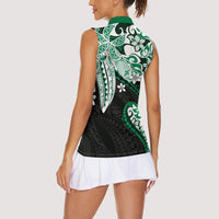 Monstera Plumeria Flowers Green Women Sleeveless Polo Shirt Polynesian Pattern LT01 - Polynesian Pride