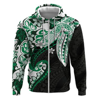 Monstera Plumeria Flowers Green Zip Hoodie Polynesian Pattern LT01 Zip Hoodie Green - Polynesian Pride