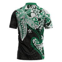 Monstera Plumeria Flowers Green Zipper Polo Shirt Polynesian Pattern LT01 - Polynesian Pride