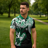 Monstera Plumeria Flowers Green Zipper Polo Shirt Polynesian Pattern LT01 - Polynesian Pride