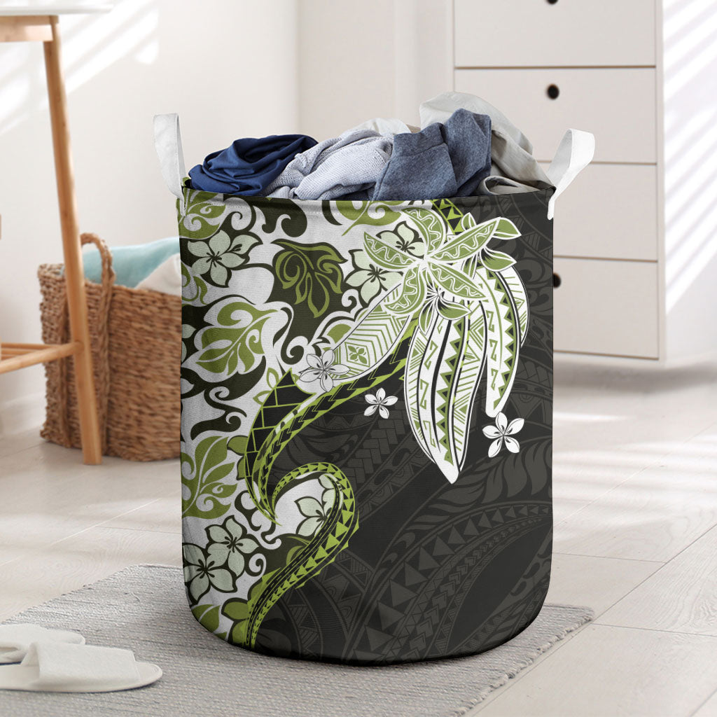 Monstera Plumeria Flowers Olive Green Laundry Basket Polynesian Pattern LT01 Green - Polynesian Pride