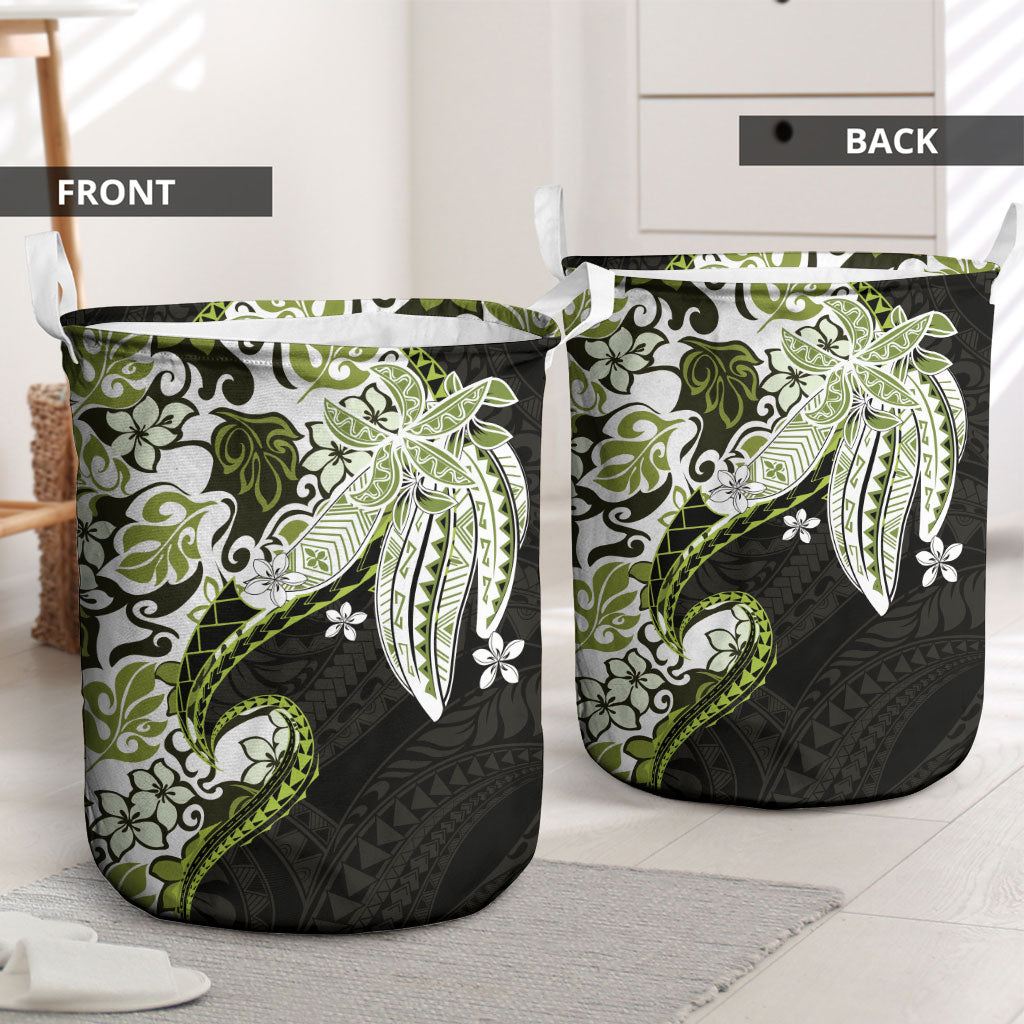 Monstera Plumeria Flowers Olive Green Laundry Basket Polynesian Pattern LT01 - Polynesian Pride