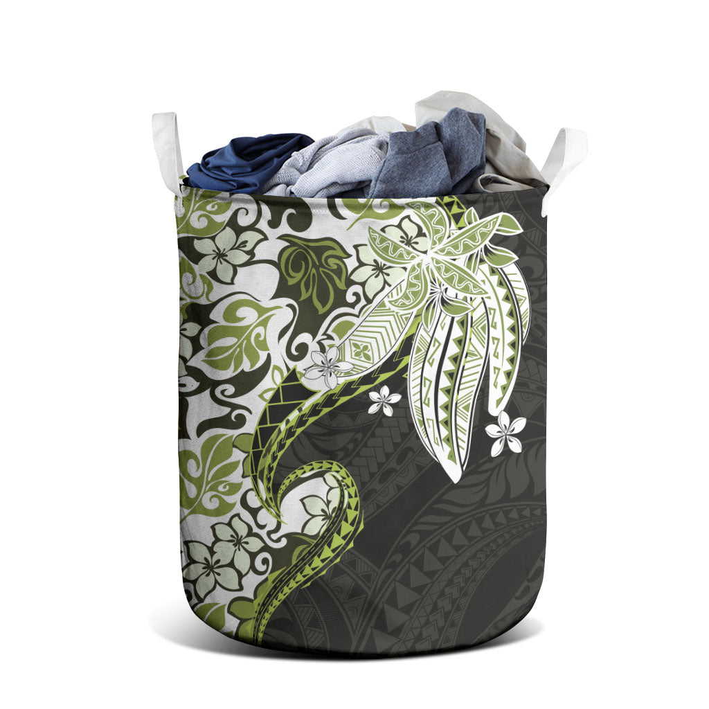 Monstera Plumeria Flowers Olive Green Laundry Basket Polynesian Pattern LT01 - Polynesian Pride
