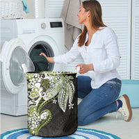 Monstera Plumeria Flowers Olive Green Laundry Basket Polynesian Pattern LT01 - Polynesian Pride