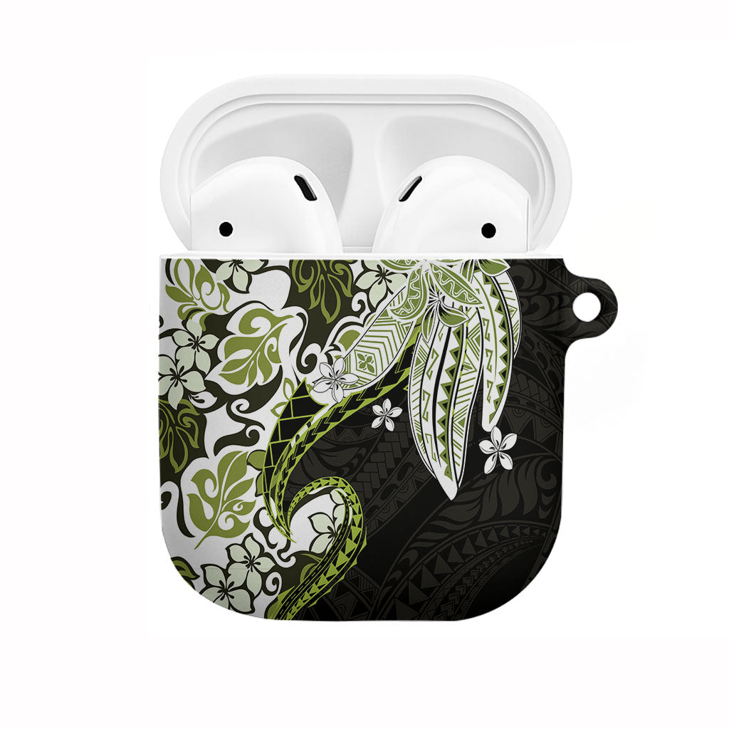 Monstera Plumeria Flowers Olive Green AirPods Case Polynesian Pattern LT01 Green - Polynesian Pride