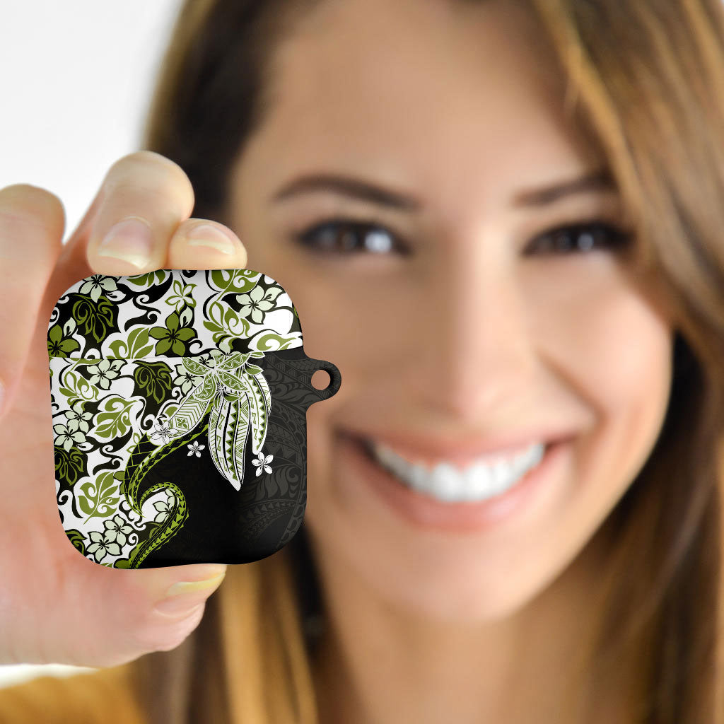 Monstera Plumeria Flowers Olive Green AirPods Case Polynesian Pattern LT01 - Polynesian Pride