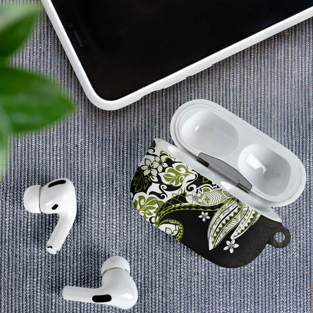 Monstera Plumeria Flowers Olive Green AirPods Case Polynesian Pattern LT01 - Polynesian Pride