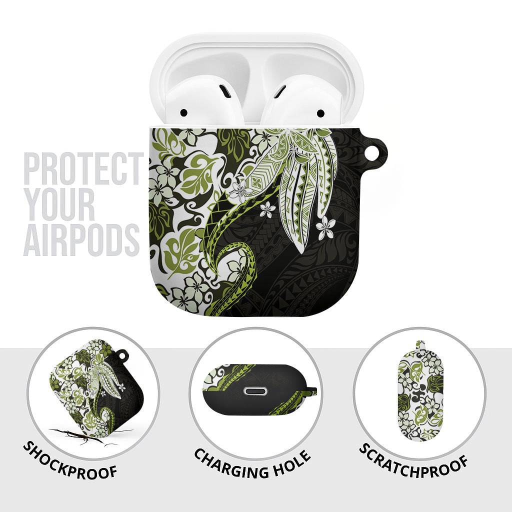 Monstera Plumeria Flowers Olive Green AirPods Case Polynesian Pattern LT01 - Polynesian Pride