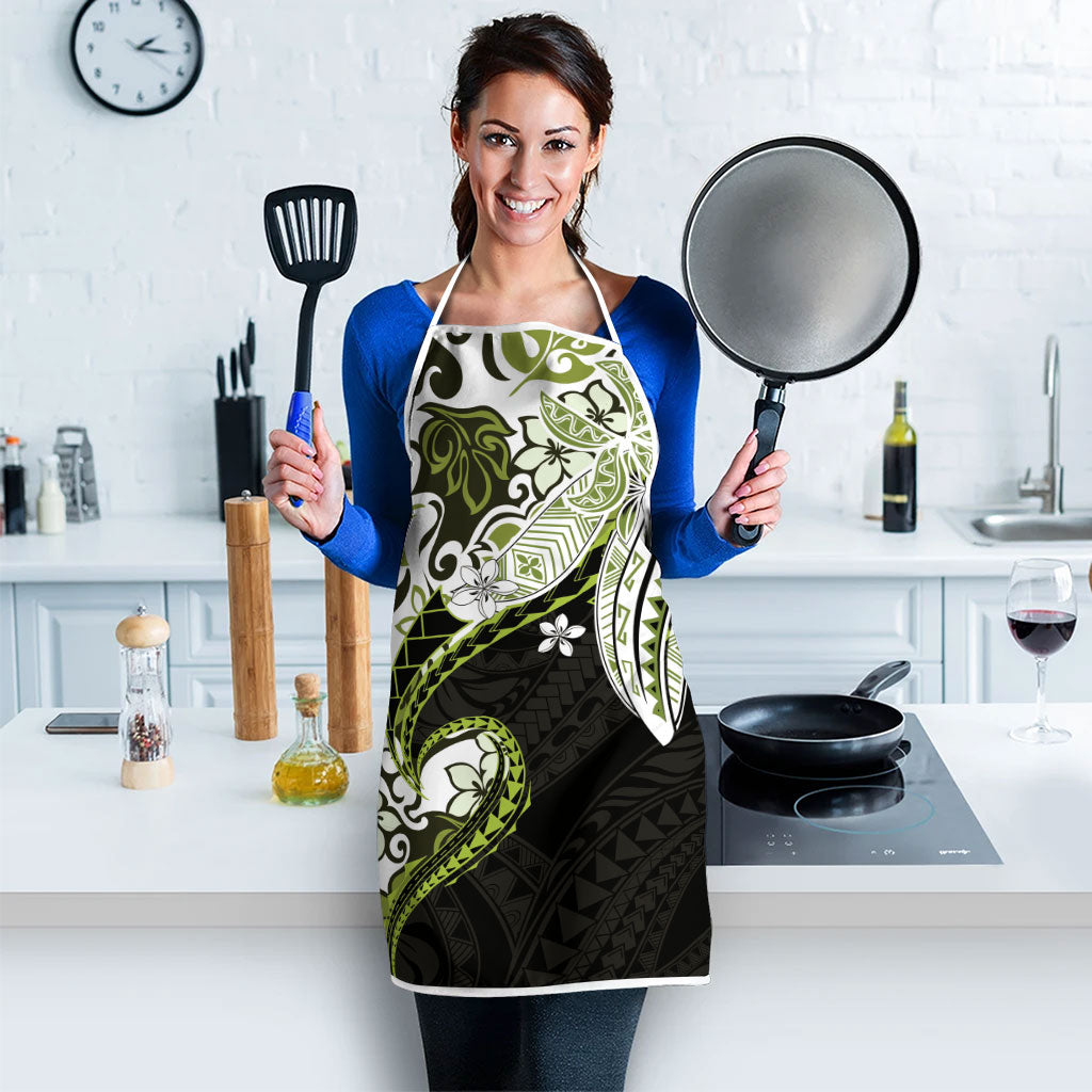Monstera Plumeria Flowers Olive Green Apron Polynesian Pattern LT01 - Polynesian Pride
