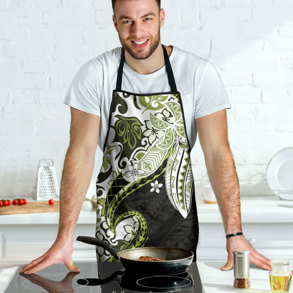 Monstera Plumeria Flowers Olive Green Apron Polynesian Pattern LT01 - Polynesian Pride
