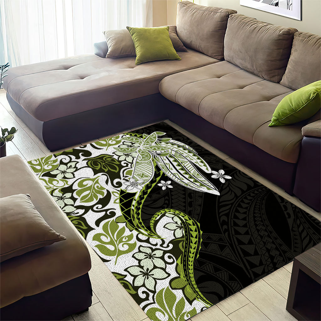 Monstera Plumeria Flowers Olive Green Area Rug Polynesian Pattern LT01 - Polynesian Pride
