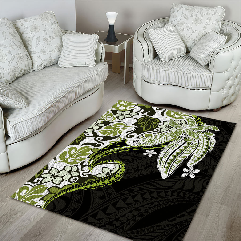 Monstera Plumeria Flowers Olive Green Area Rug Polynesian Pattern LT01 - Polynesian Pride