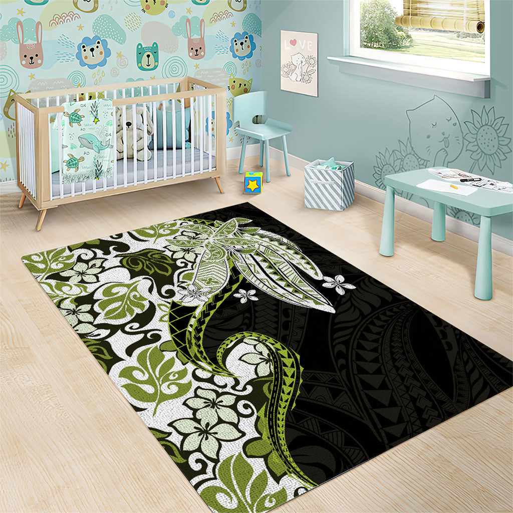 Monstera Plumeria Flowers Olive Green Area Rug Polynesian Pattern LT01 - Polynesian Pride