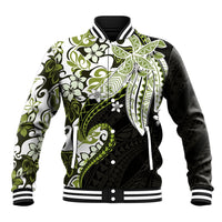 Monstera Plumeria Flowers Olive Green Baseball Jacket Polynesian Pattern LT01 Unisex Green - Polynesian Pride