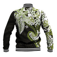 Monstera Plumeria Flowers Olive Green Baseball Jacket Polynesian Pattern LT01 - Polynesian Pride
