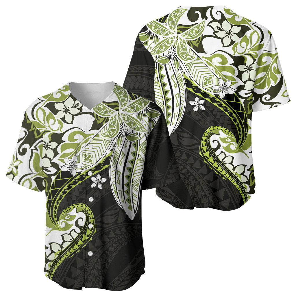 Monstera Plumeria Flowers Olive Green Baseball Jersey Polynesian Pattern LT01 - Polynesian Pride