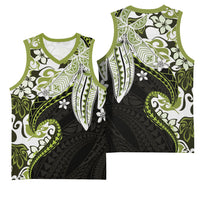 Monstera Plumeria Flowers Olive Green Basketball Jersey Polynesian Pattern LT01 - Polynesian Pride
