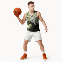 Monstera Plumeria Flowers Olive Green Basketball Jersey Polynesian Pattern LT01 - Polynesian Pride