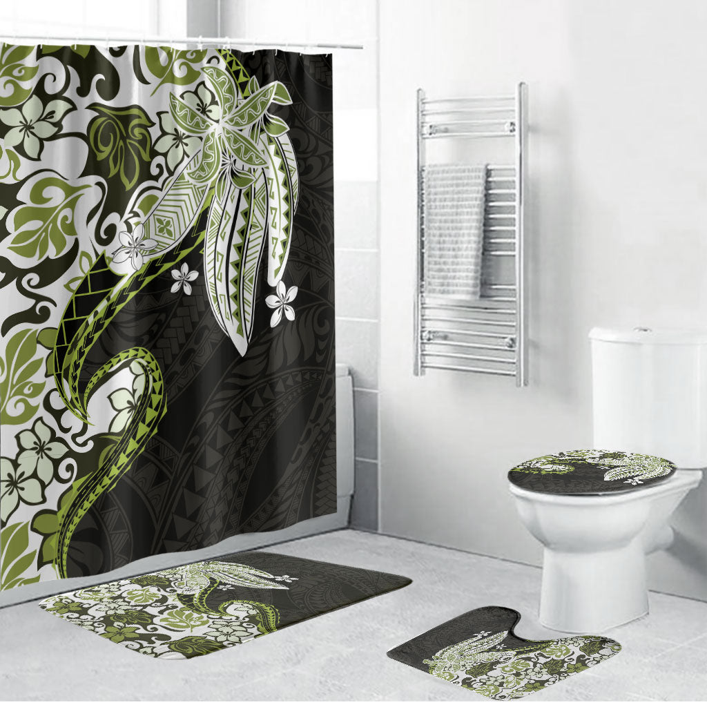 Monstera Plumeria Flowers Olive Green Bathroom Set Polynesian Pattern LT01 Bathroom Set (4 pcs) Green - Polynesian Pride