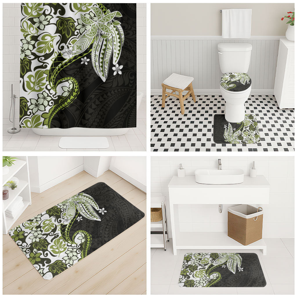 Monstera Plumeria Flowers Olive Green Bathroom Set Polynesian Pattern LT01 - Polynesian Pride