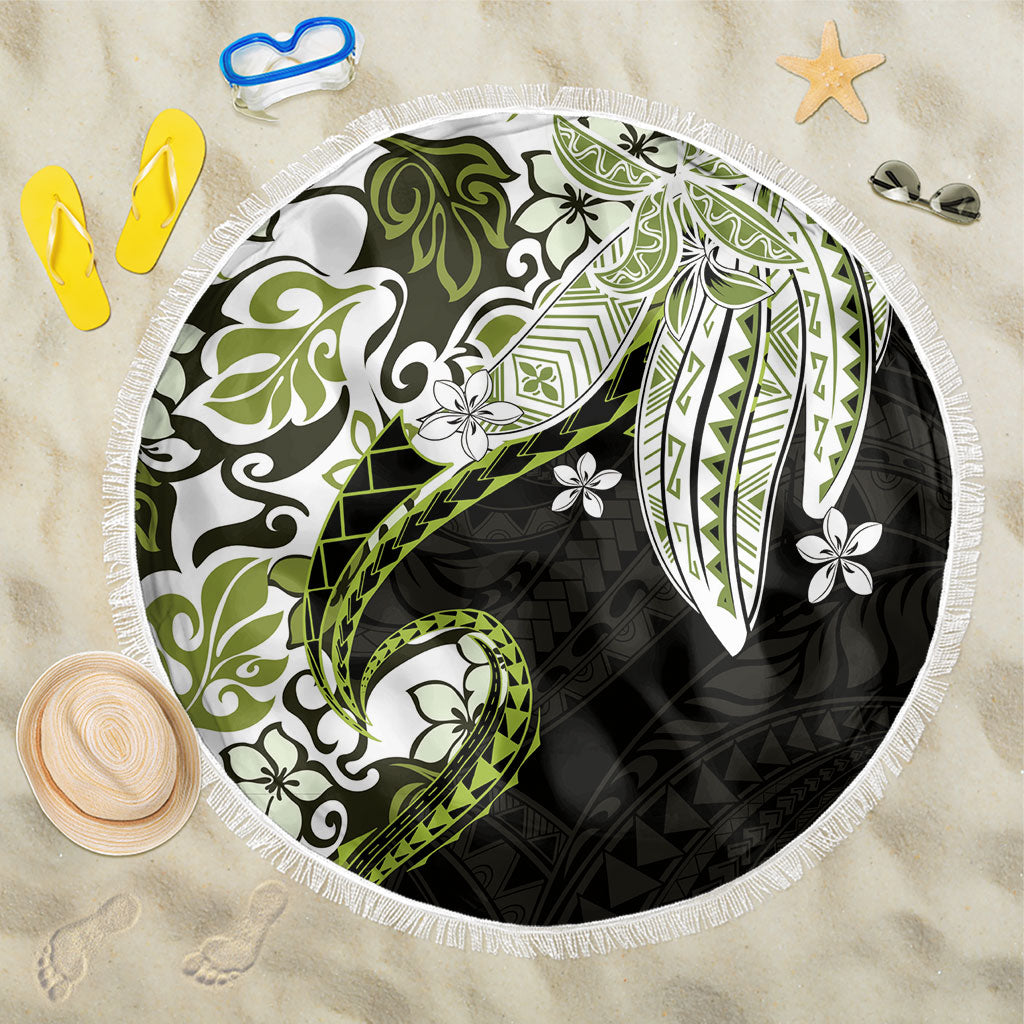 Monstera Plumeria Flowers Olive Green Beach Blanket Polynesian Pattern LT01 One Size 150cm Green - Polynesian Pride