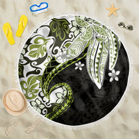 Monstera Plumeria Flowers Olive Green Beach Blanket Polynesian Pattern LT01 One Size 150cm Green - Polynesian Pride