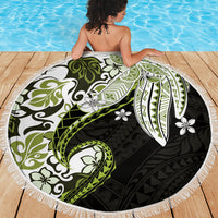 Monstera Plumeria Flowers Olive Green Beach Blanket Polynesian Pattern LT01 - Polynesian Pride