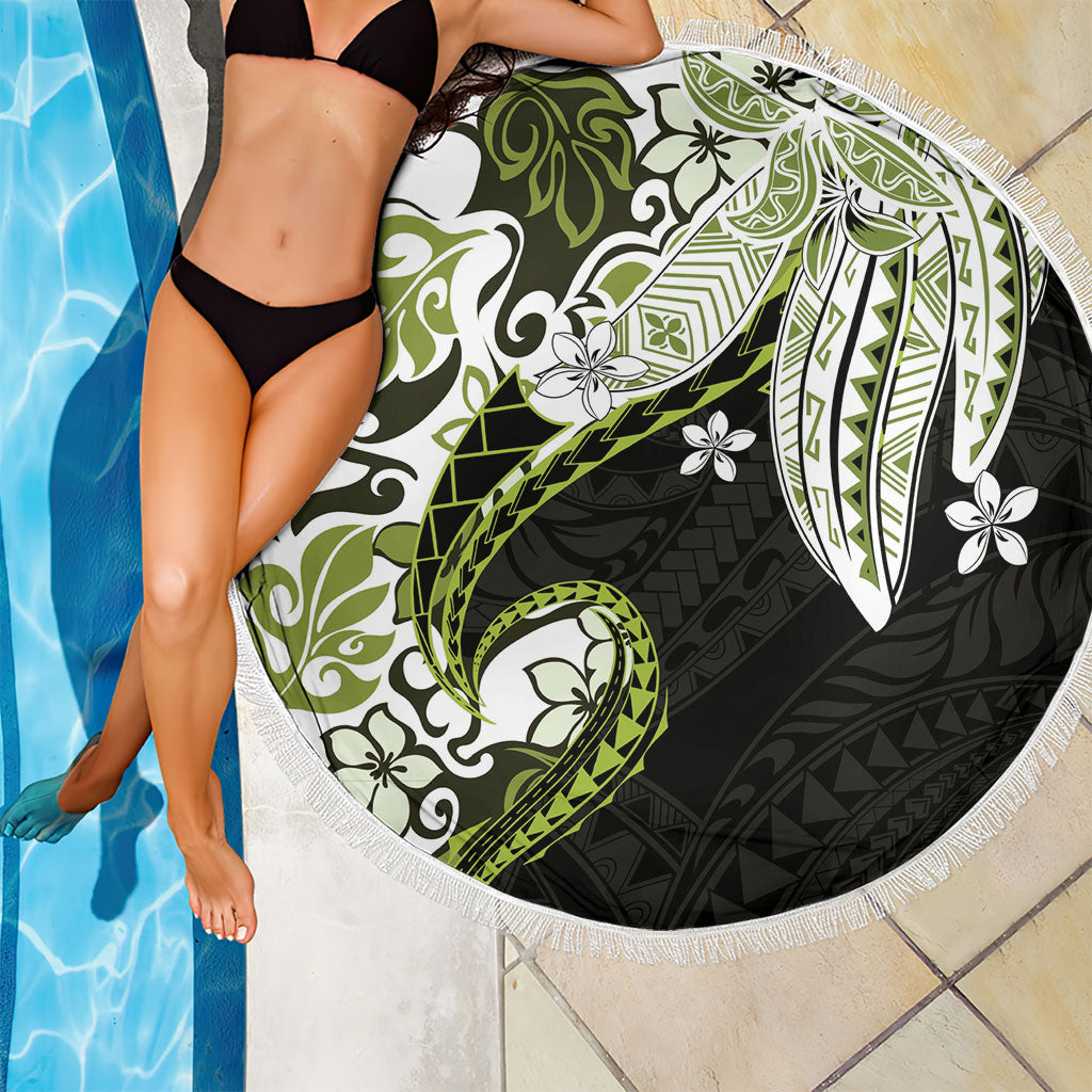 Monstera Plumeria Flowers Olive Green Beach Blanket Polynesian Pattern LT01 - Polynesian Pride