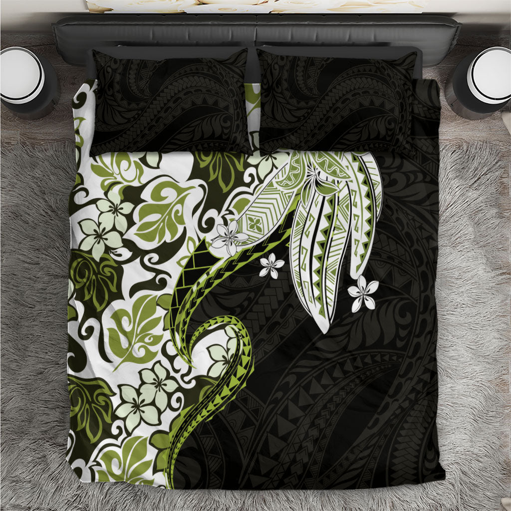 Monstera Plumeria Flowers Olive Green Bedding Set Polynesian Pattern LT01 Green - Polynesian Pride