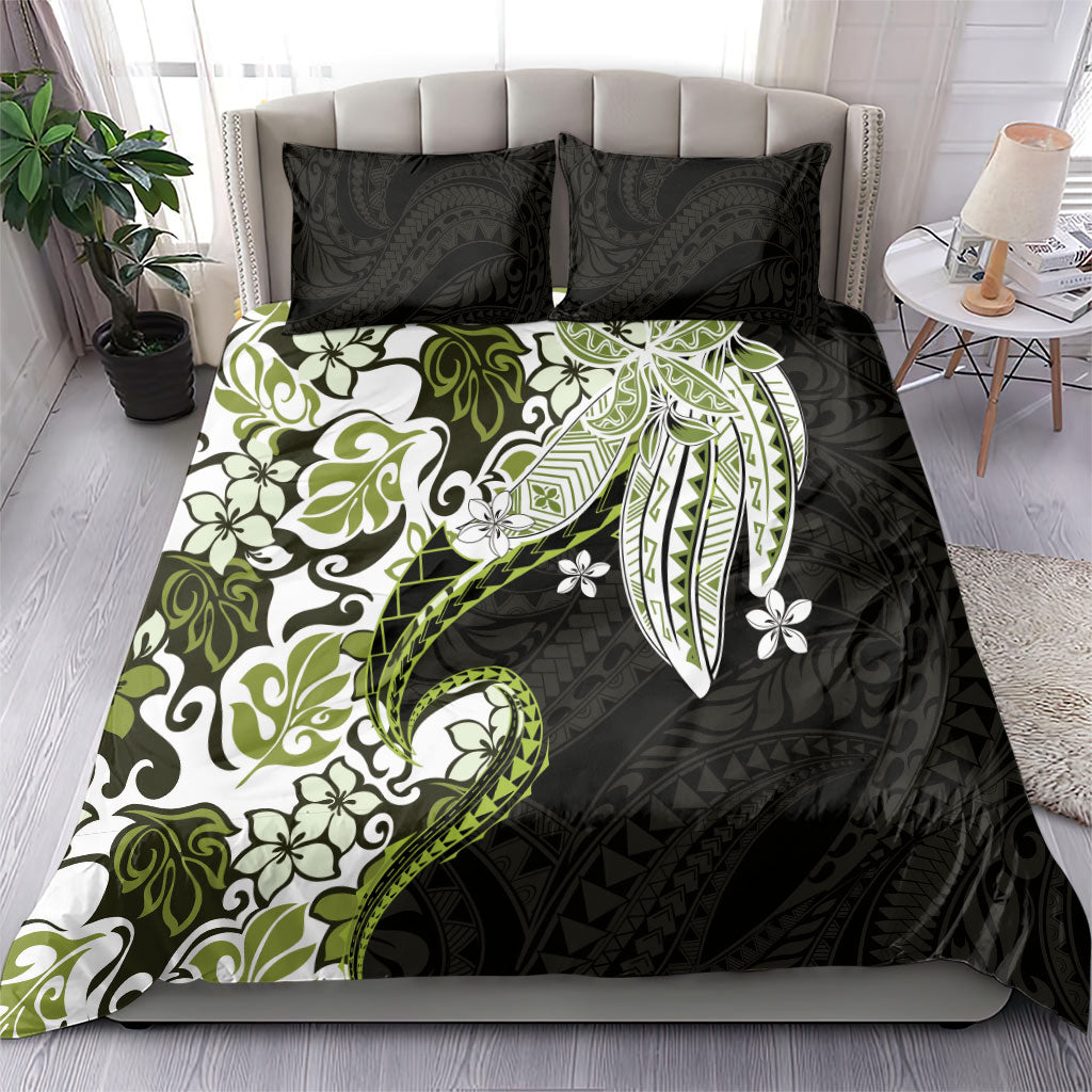 Monstera Plumeria Flowers Olive Green Bedding Set Polynesian Pattern LT01 - Polynesian Pride