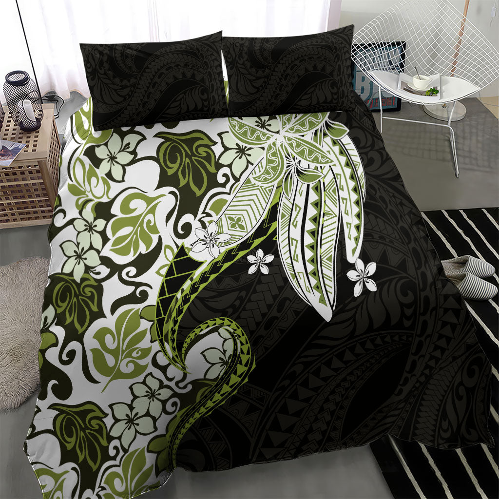 Monstera Plumeria Flowers Olive Green Bedding Set Polynesian Pattern LT01 - Polynesian Pride