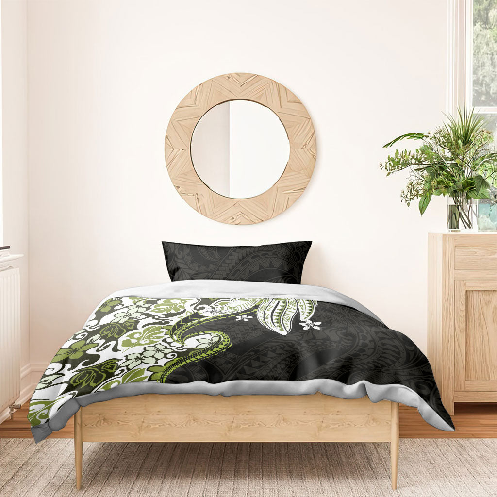 Monstera Plumeria Flowers Olive Green Bedding Set Polynesian Pattern LT01 - Polynesian Pride