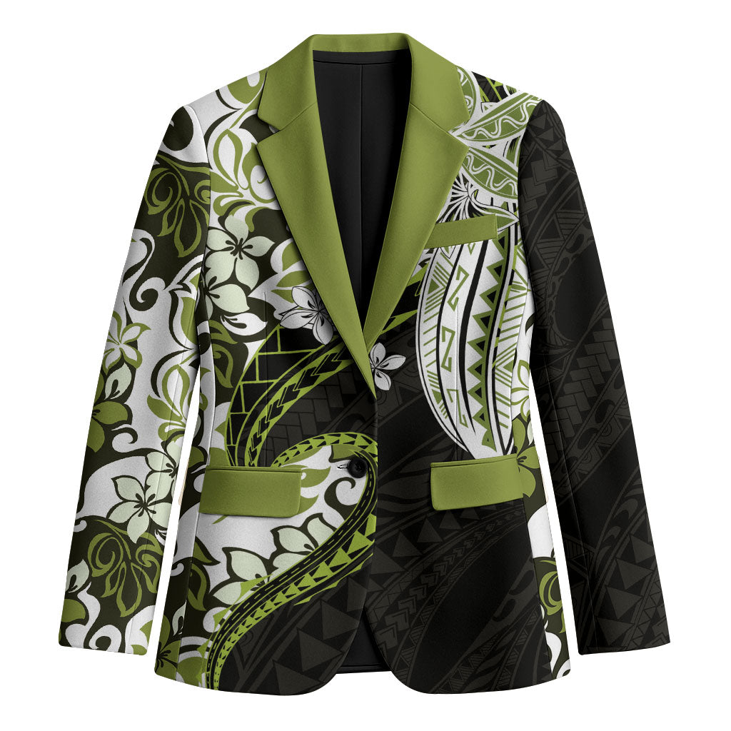 Monstera Plumeria Flowers Olive Green Blazer Polynesian Pattern LT01 Unisex Green - Polynesian Pride