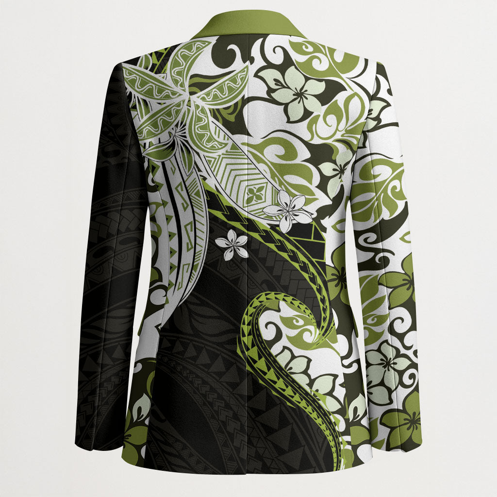 Monstera Plumeria Flowers Olive Green Blazer Polynesian Pattern LT01 - Polynesian Pride