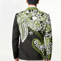 Monstera Plumeria Flowers Olive Green Blazer Polynesian Pattern LT01 - Polynesian Pride