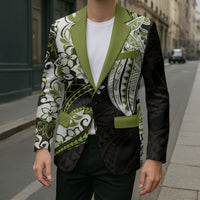 Monstera Plumeria Flowers Olive Green Blazer Polynesian Pattern LT01 - Polynesian Pride