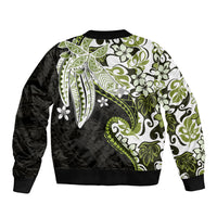 Monstera Plumeria Flowers Olive Green Bomber Jacket Polynesian Pattern LT01 - Polynesian Pride