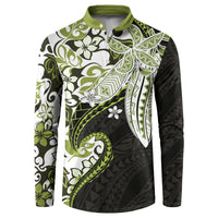 Monstera Plumeria Flowers Olive Green Button Sweatshirt Polynesian Pattern LT01 Green - Polynesian Pride