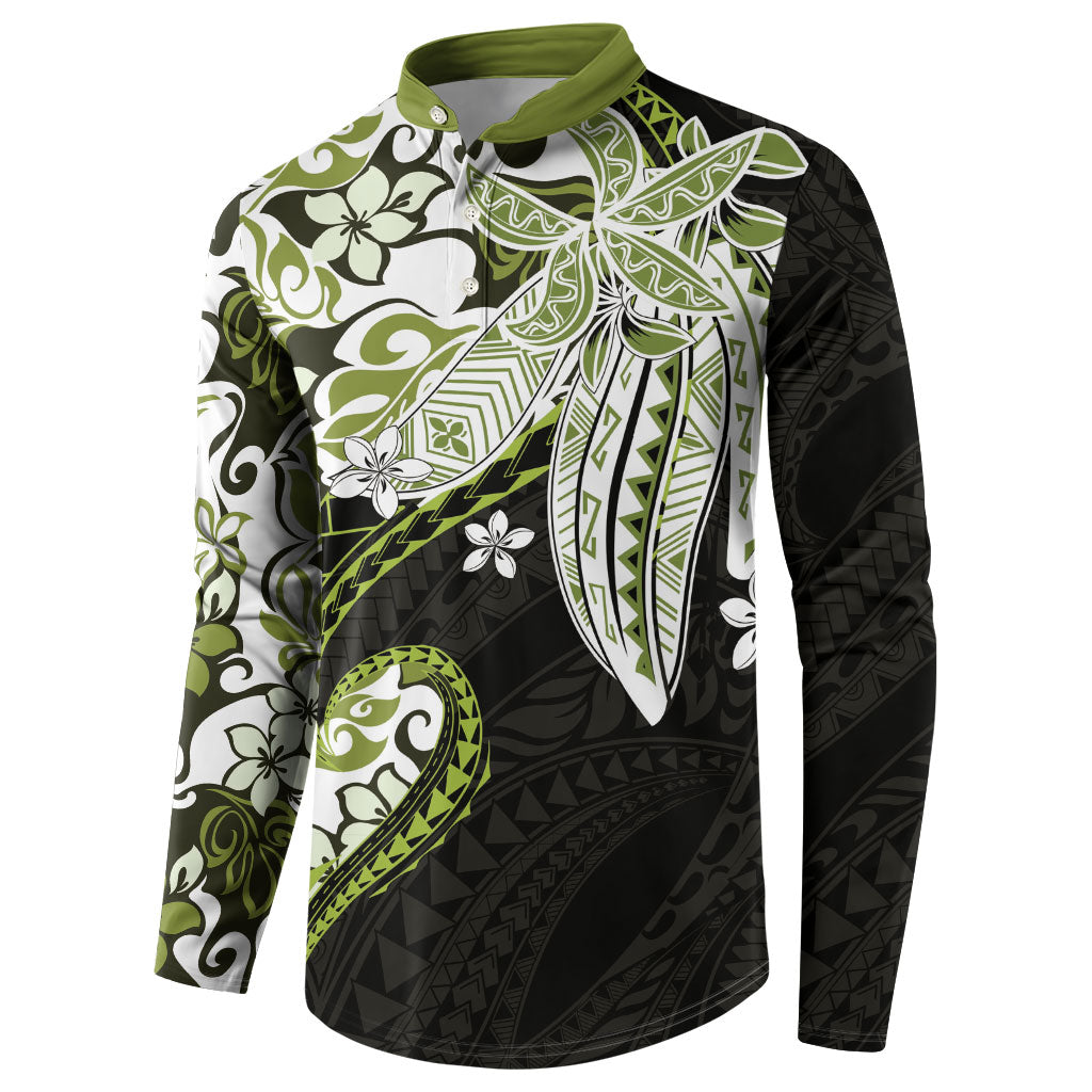 Monstera Plumeria Flowers Olive Green Button Sweatshirt Polynesian Pattern LT01 - Polynesian Pride