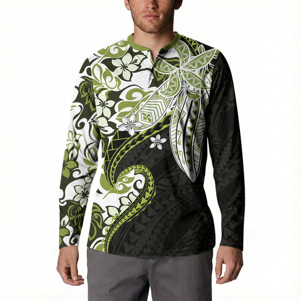 Monstera Plumeria Flowers Olive Green Button Sweatshirt Polynesian Pattern LT01 - Polynesian Pride