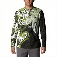 Monstera Plumeria Flowers Olive Green Button Sweatshirt Polynesian Pattern LT01 - Polynesian Pride