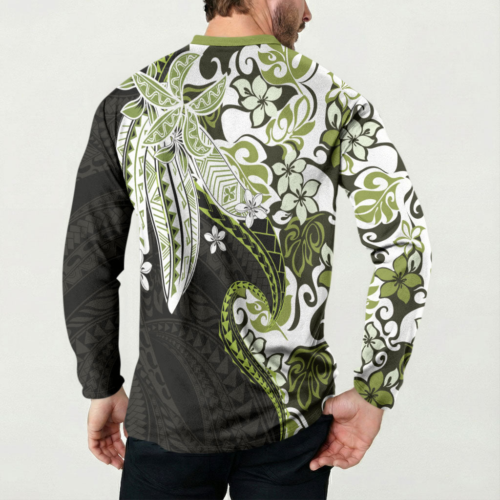 Monstera Plumeria Flowers Olive Green Button Sweatshirt Polynesian Pattern LT01 - Polynesian Pride