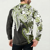 Monstera Plumeria Flowers Olive Green Button Sweatshirt Polynesian Pattern LT01 - Polynesian Pride