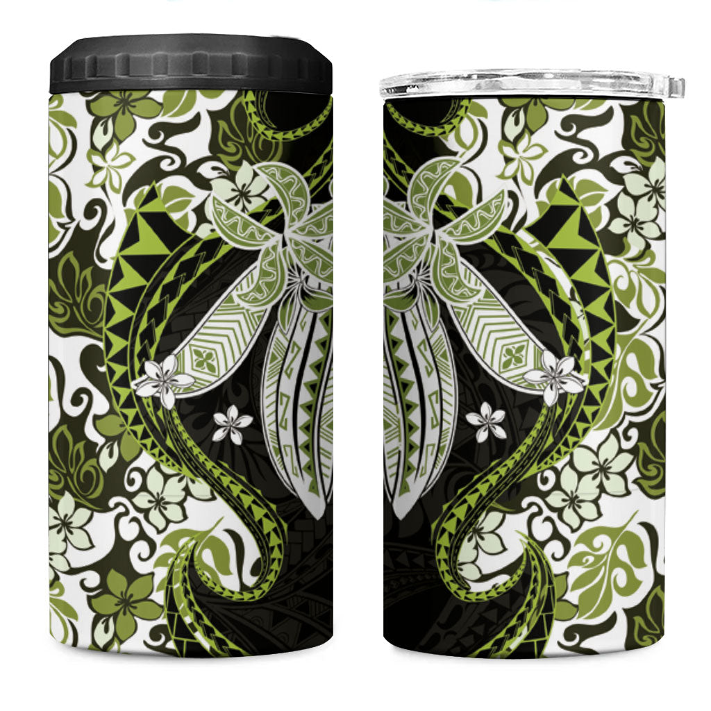 Monstera Plumeria Flowers Olive Green 4 in 1 Can Cooler Tumbler Polynesian Pattern LT01 One Size: 16 oz Green - Polynesian Pride