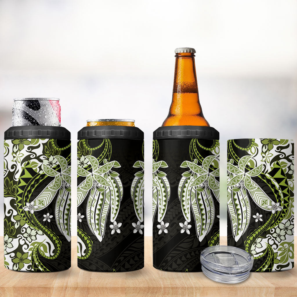 Monstera Plumeria Flowers Olive Green 4 in 1 Can Cooler Tumbler Polynesian Pattern LT01 - Polynesian Pride