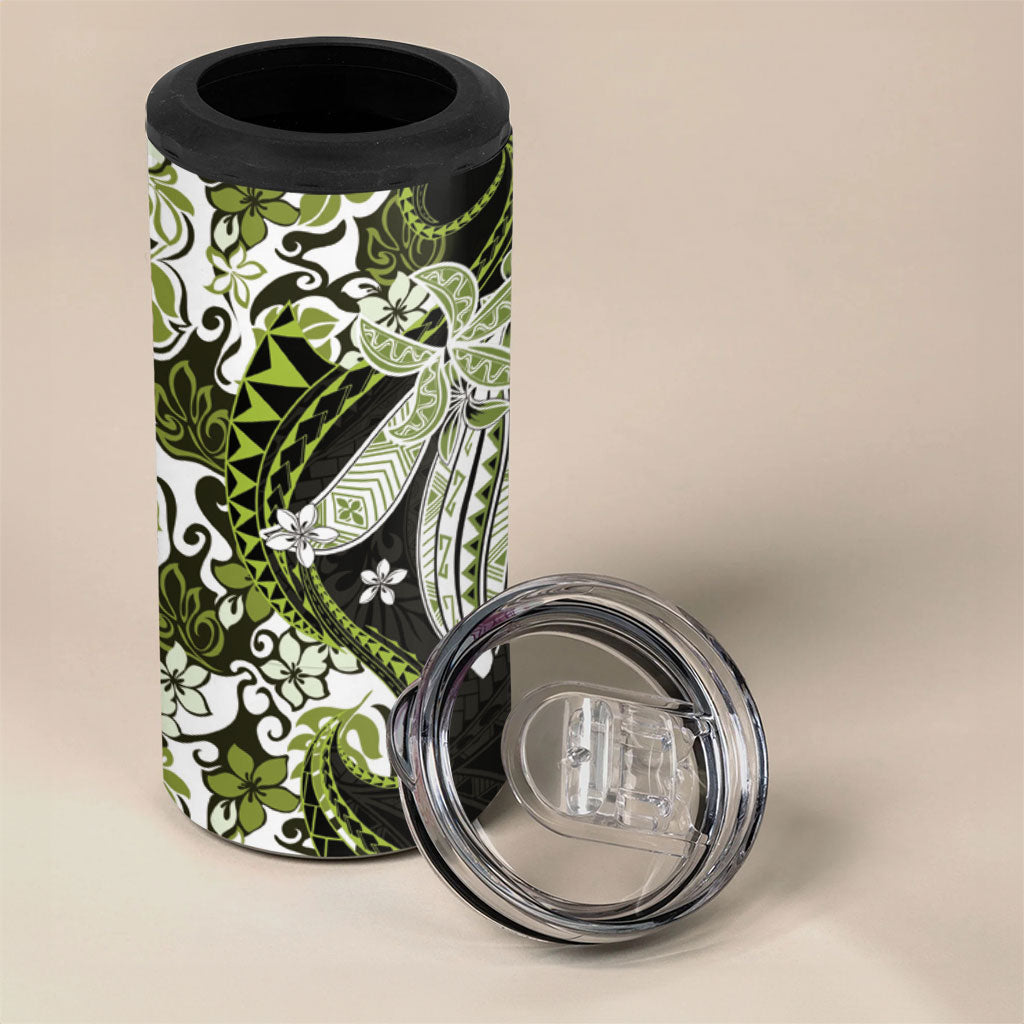 Monstera Plumeria Flowers Olive Green 4 in 1 Can Cooler Tumbler Polynesian Pattern LT01 - Polynesian Pride