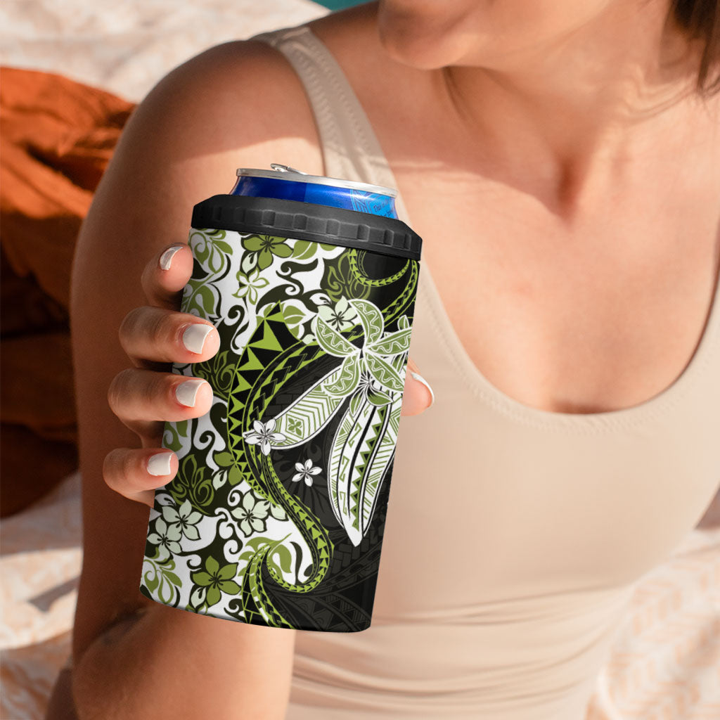 Monstera Plumeria Flowers Olive Green 4 in 1 Can Cooler Tumbler Polynesian Pattern LT01 - Polynesian Pride