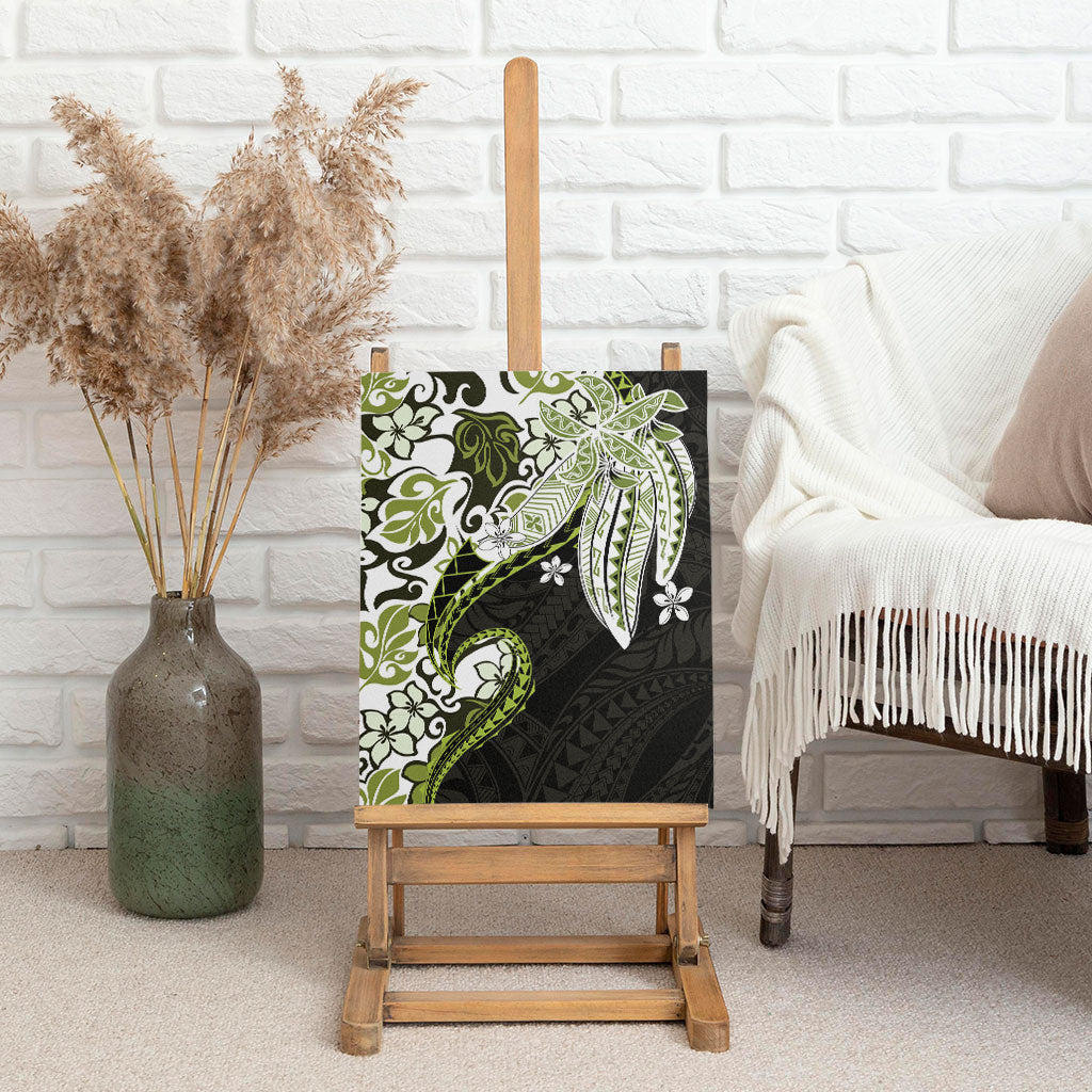 Monstera Plumeria Flowers Olive Green Canvas Wall Art Polynesian Pattern LT01 - Polynesian Pride
